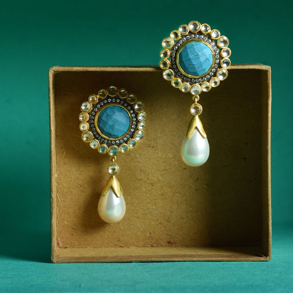 TURQUOISE PEARL DROPLET EARRINGS