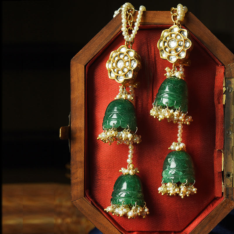 THE VERDANT GREEN JHUMKI AND KANAUTI EARRINGS - STERLING SILVER