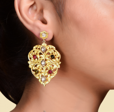 Filigree Tourmaline Polki Earrings