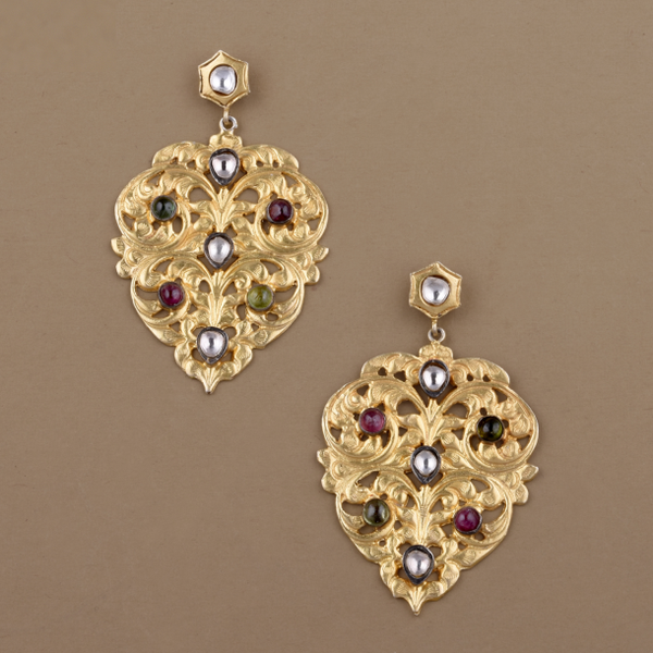 Filigree Tourmaline Polki Earrings