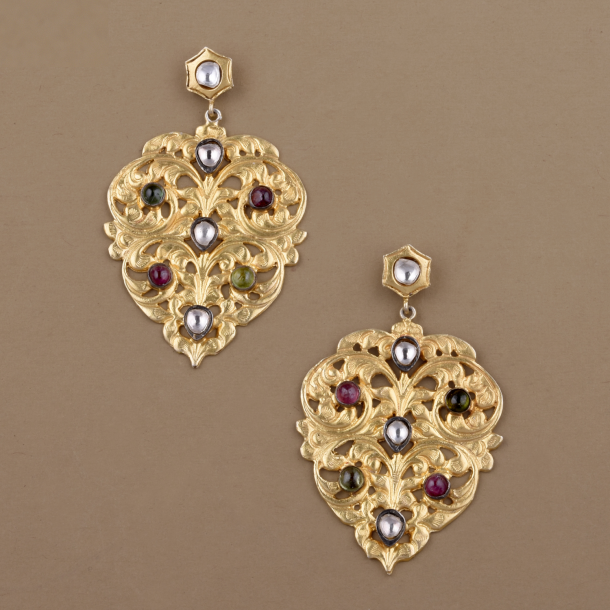 Filigree Tourmaline Polki Earrings