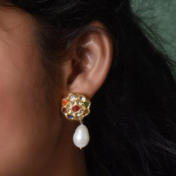 FLORAL PEARL DROP STUDS