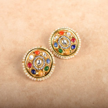 RADIAL NAVRATNA EARSTUDS - STERLING SILVER