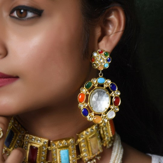 NAVRATNA DANGLERS - STERLING SILVER