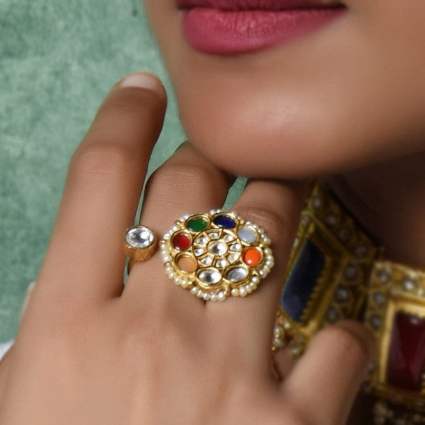 AUSPICIOUS NAVRATNA RING - STERLING SILVER